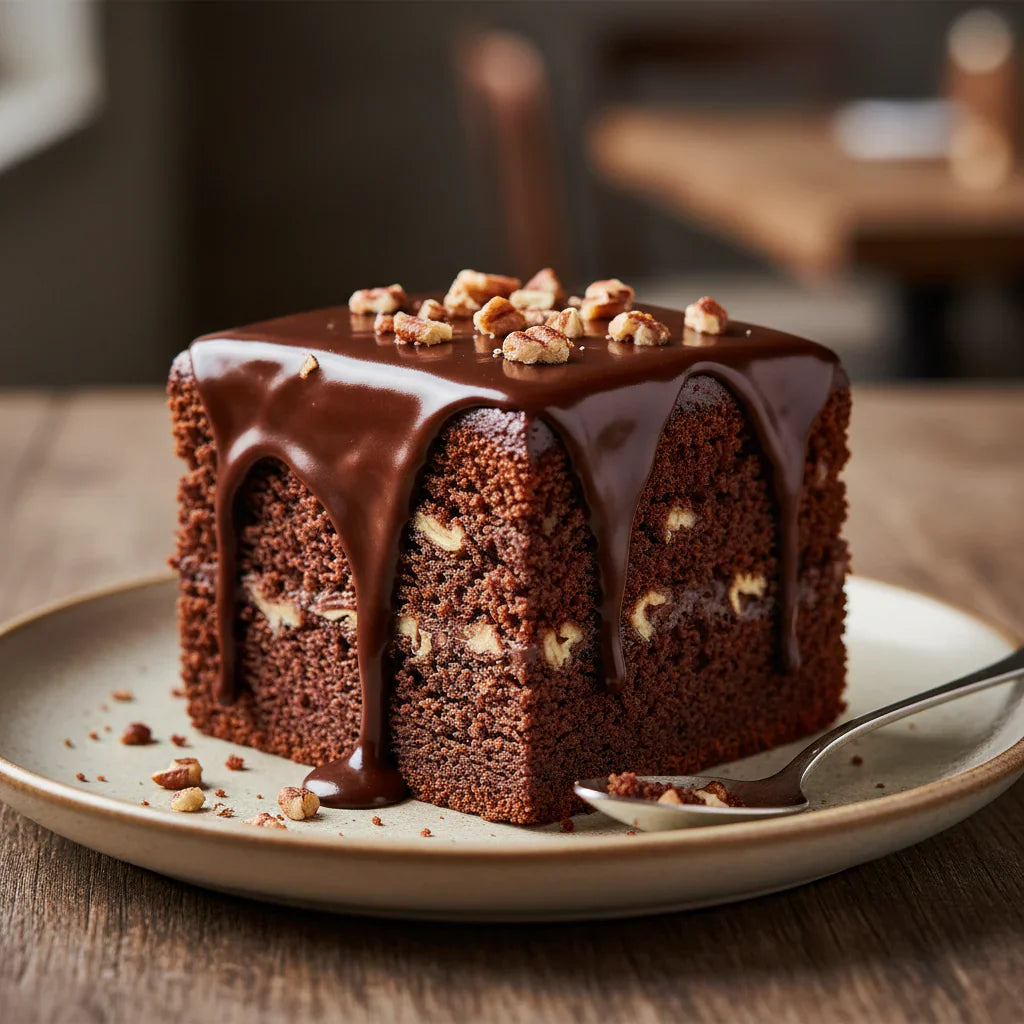 Vintage Chocolate Pecan Fudge Cake